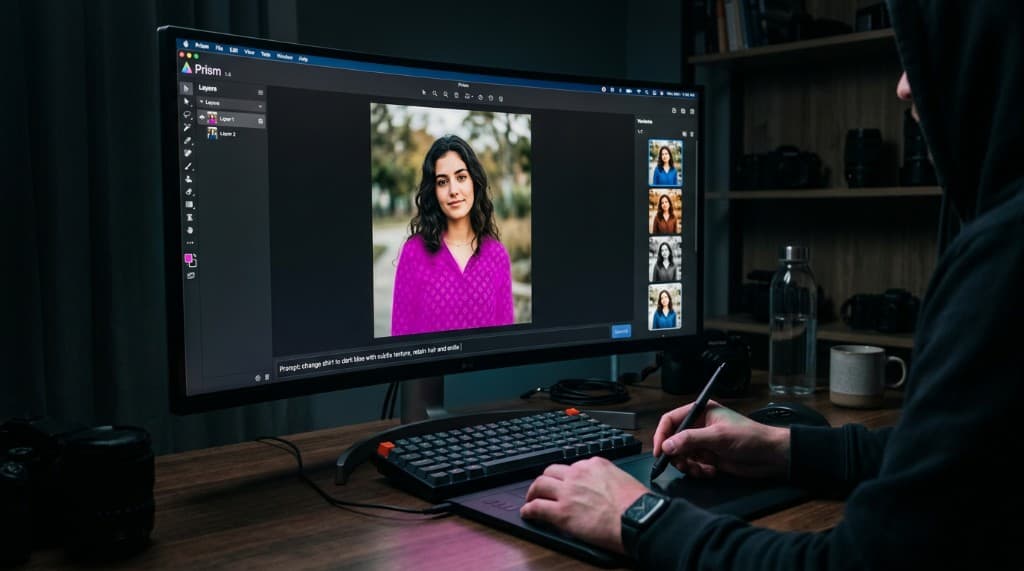 Prism AI image editor with GPT Image 2.0 mask and prompt panel