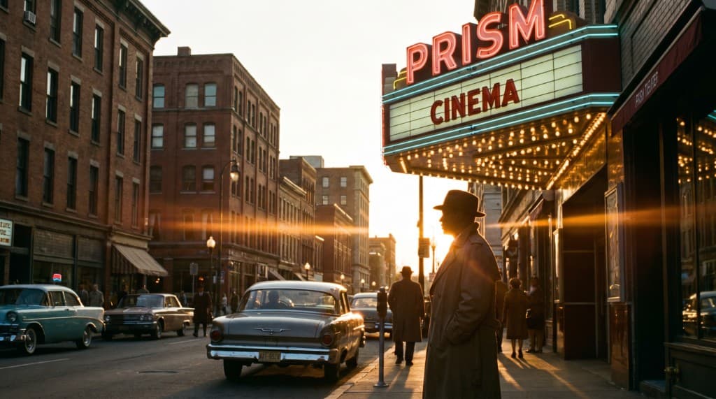 Prism Cinema street scene generated with AI