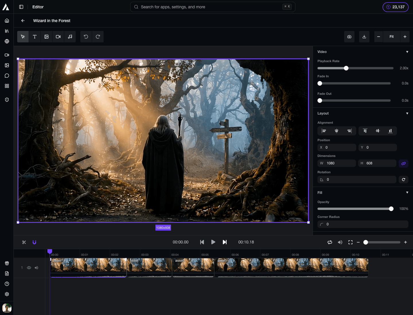 Prism video editor timeline workspace